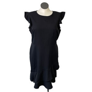 Ann Taylor LOFT Plus 18 Black Flutter Sleeve Ruffle Hem Knee Length Dress